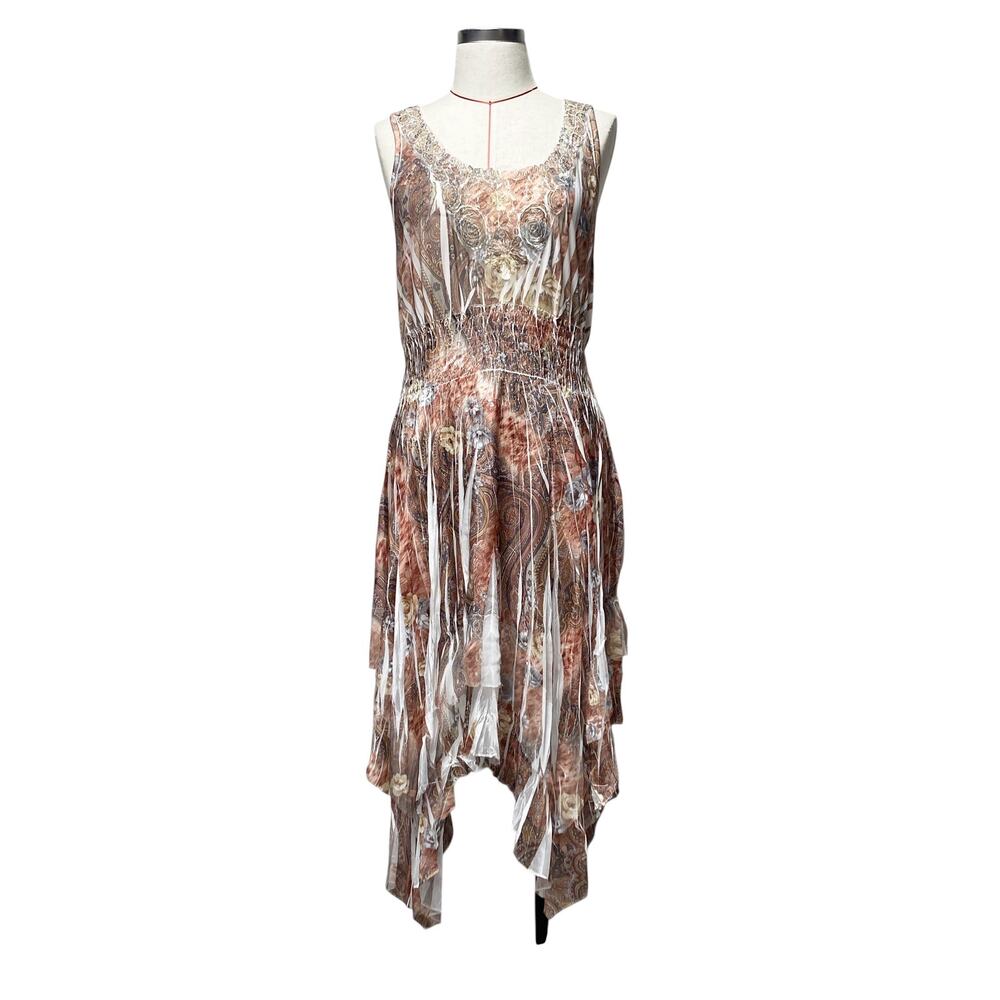 Vintage Pretty Angel Womens Size L Sleeveless Handkerchief Hem Printed Dress